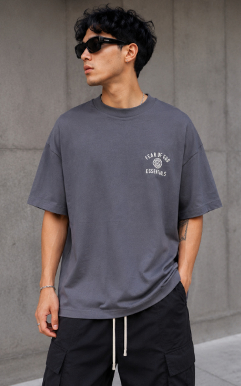 NWT Fear Of God Essentials Men Gray Jersey Oversized T-Shirt Sz XS Streetwear